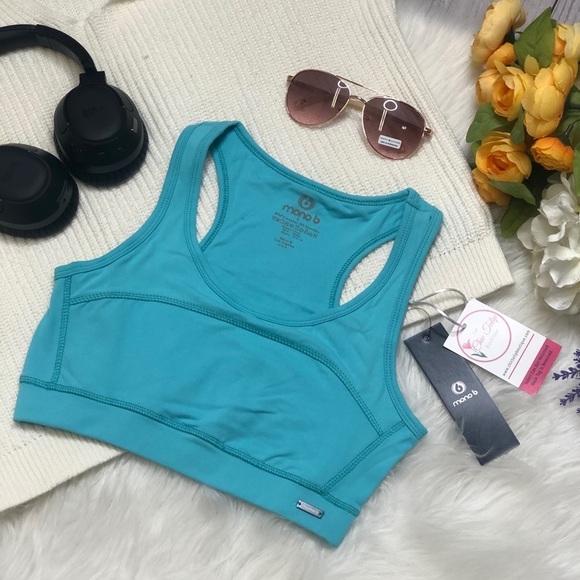 Mono B Womens Size M Sports Bra Teal Top Gym Workout Bra Racerback Blue NWT - Picture 2 of 10